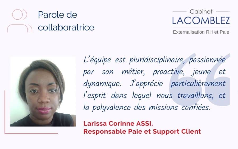 Larissa Corinne, Responsable Paie et Support Clients