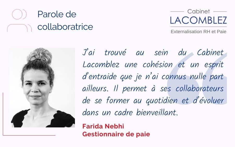 Témoignage de Farida Nebhi, Gestionnaire de Paie chez Cabinet Lacomblez